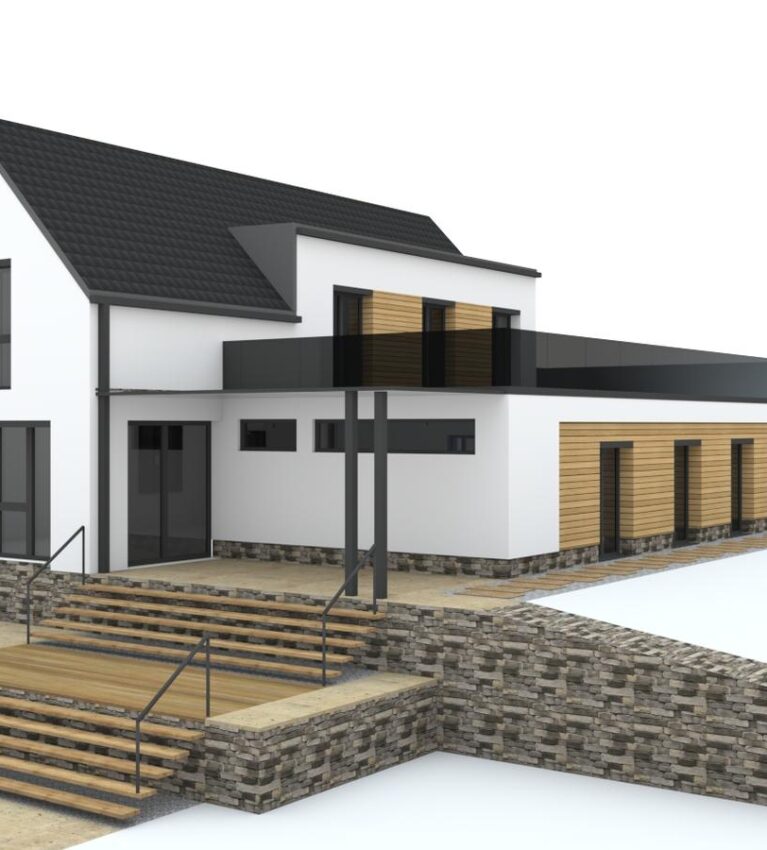 Vizualizácia návrh fasády rodinného domu s dreveným obkladom Poprad 5